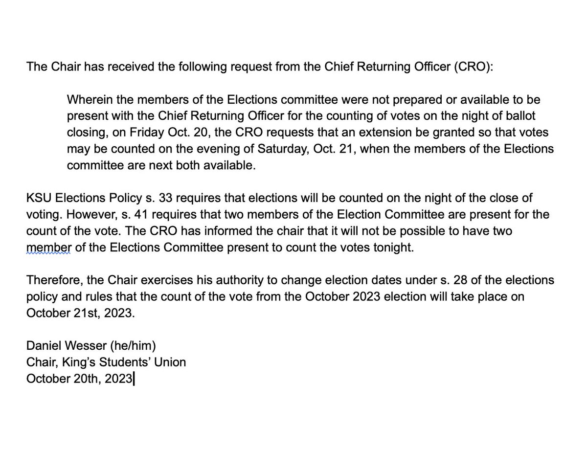 Ruling of the Chair, October 20th, 2023.