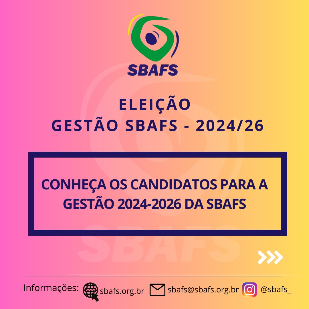 sbafs_br's tweet photo. As eleições estão chegando
Conheça os candidatos que irão concorrer a nova gestão da SBAFS 2024-2026.
Acesse ... e confira sua proposta! https://t.co/vw0AI1CJLK