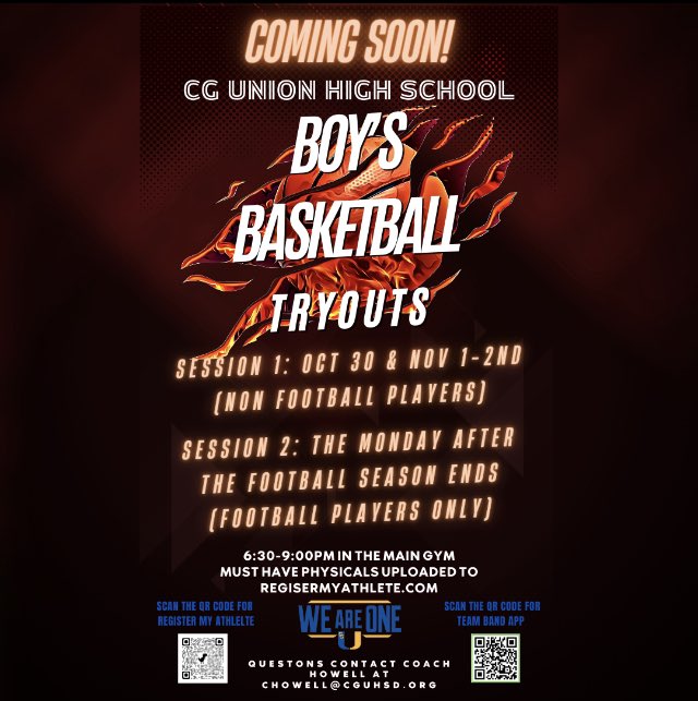 CGUnionHoops's tweet photo. Tryouts start Oct 30 and Nov 1-2nd. Players must have your physical turned in and clearance card to participate. https://t.co/CukPhLF20c