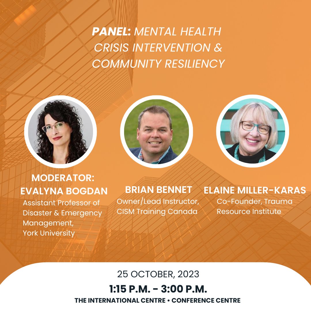 TRIresilience's tweet image. TRI's Co-founder, Elaine Miller-Karas, will be speaking at Ontario #DEMCON Disaster and Emergency Management next Wednesday October 25, 2023. 

Learn more &amp;amp; register here⤵️
bit.ly/DEMCON

#disasterrelief #disastermanagement #crisisintervention