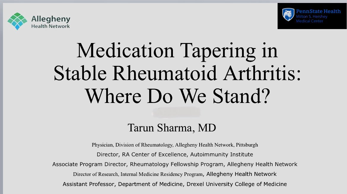 Editorial <a href="/RheumJnl/">Rheumatology & Rheumatology Advances in Practice</a>: #MedicationTapering in #StableRA: Where Do We Stand &amp; What Work Needs To Be Done? 
👉 bit.ly/3FtNyCV Collaboration between #AHNrheum #PennStateRheum 
Honored to present rheum grand rounds at #PennStateRheum