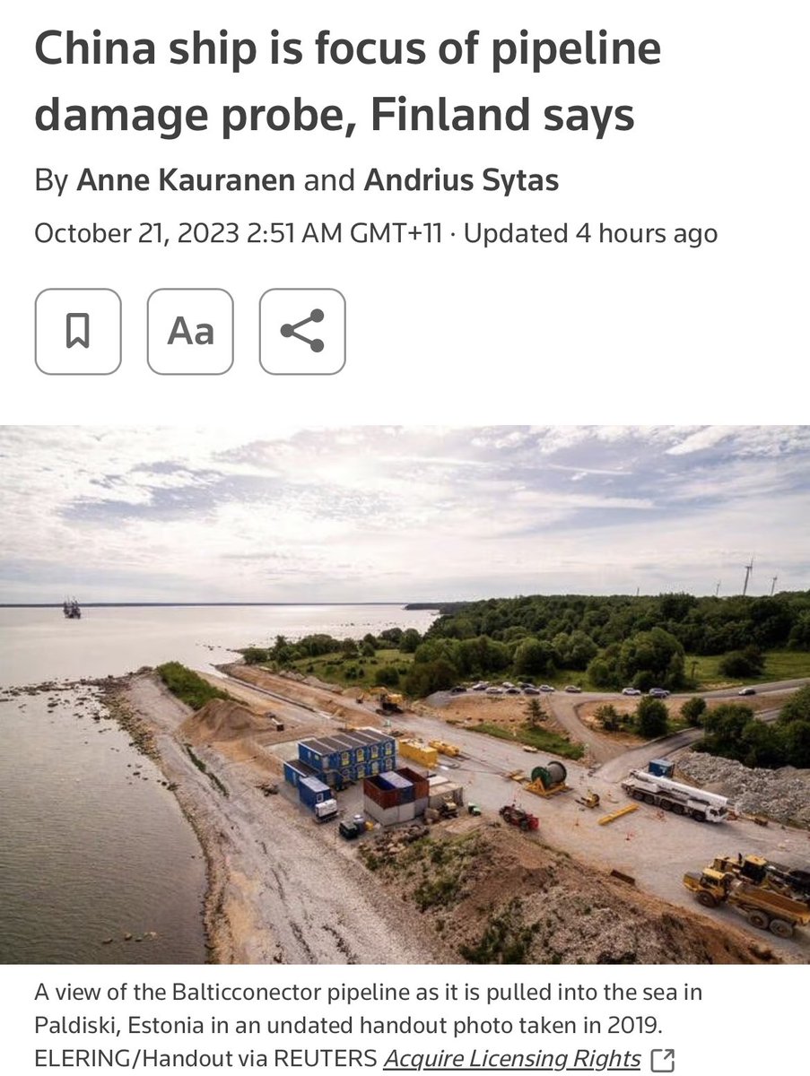 SCS_Disputes's tweet image. “The police have established in the criminal investigation that the movements of the vessel New Polar Bear flying the flag of Hong Kong coincide with the time and place of the Balticonnector gas pipeline damage.” #GrayZone reuters.com/world/finland-…