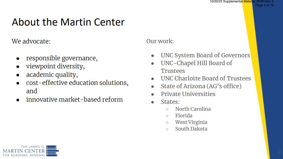 laura_naumann's tweet photo. Thanks for that finger-wagging, @NevadaRegents  Goodman. 

Today's @NSHE presentation from the Martin Center *is* political and this group has been responsible for systematically dismantling higher education in North Carolina and Florida. https://t.co/AnASenetPb