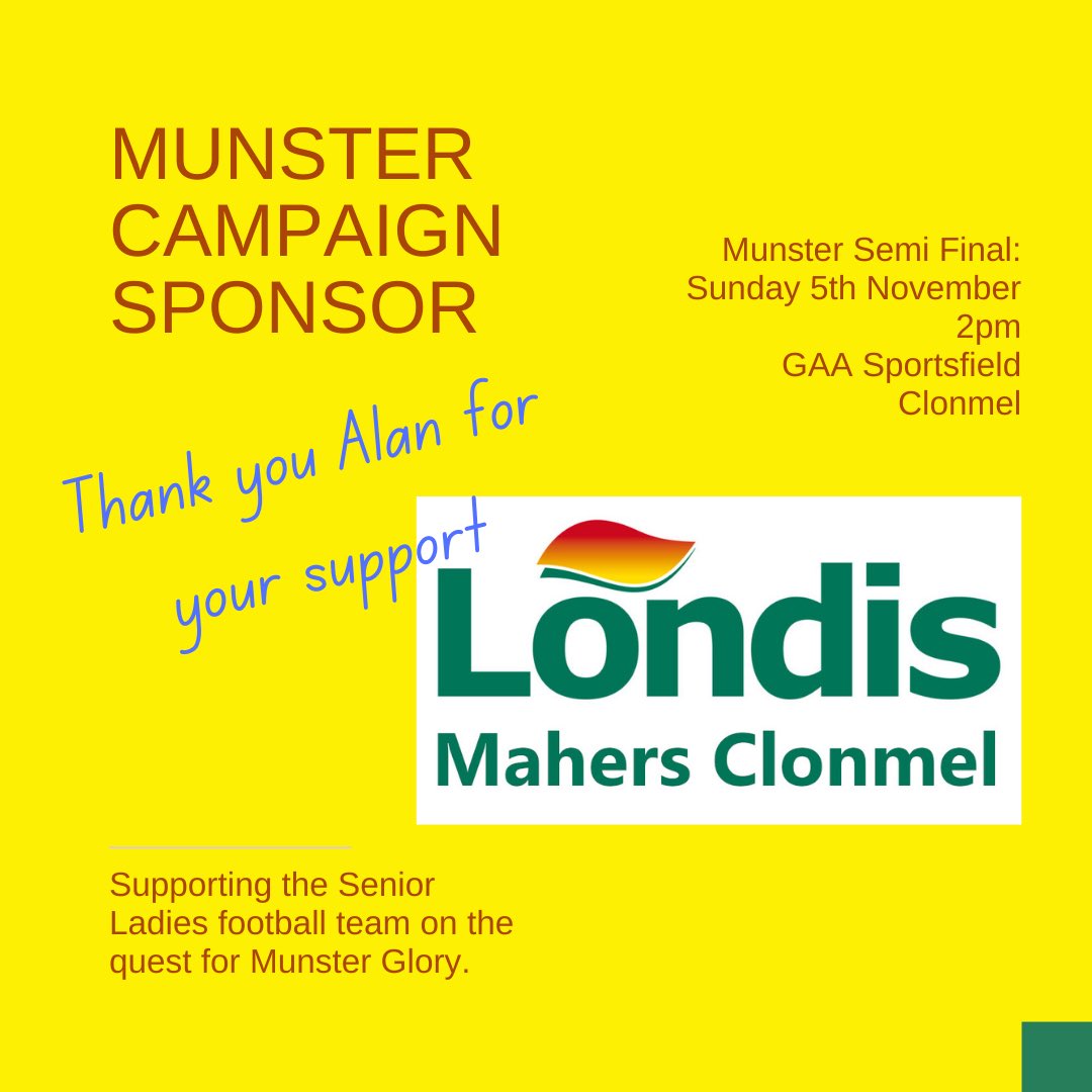 Huge thanks to Alan and all at Maher’s Londis for their continued support of the club and ladies football. Once again we really appreciate all the help we are receiving from our local businesses as we strive for Munster glory. #Passion #Community #ladiesgaelic