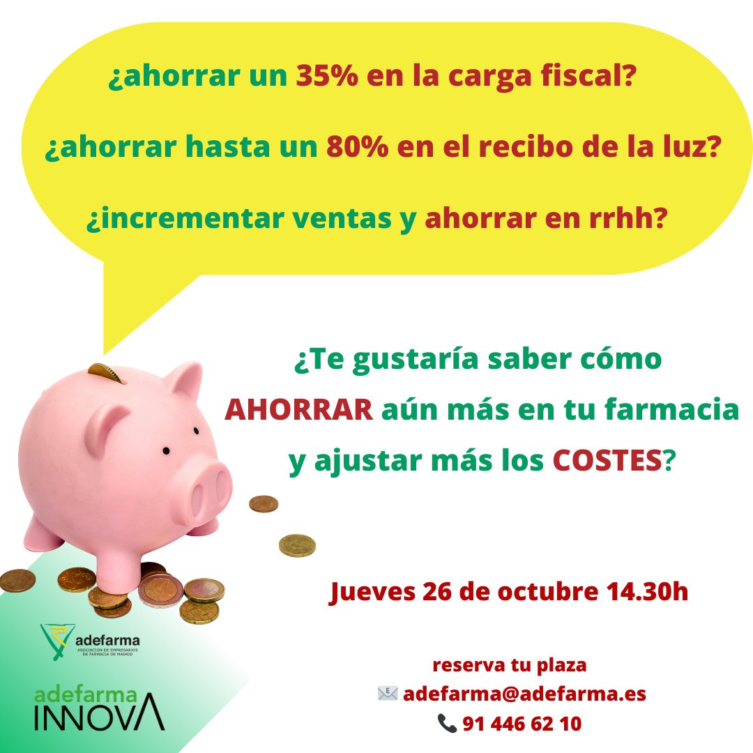 ADEFARMA's tweet photo. Gracias a los titulares de farmacia que nos acompañasteis en la 1ª jornada, fue breve pero intensa, hablamos de muchos temas interesantes para farmacias que quieren crecer.
Si no pudiste asistir, tienes una cita de AHORRO este jueves 26 de octubre a las 14.30h en #adefarma https://t.co/GTAOYOGuhh