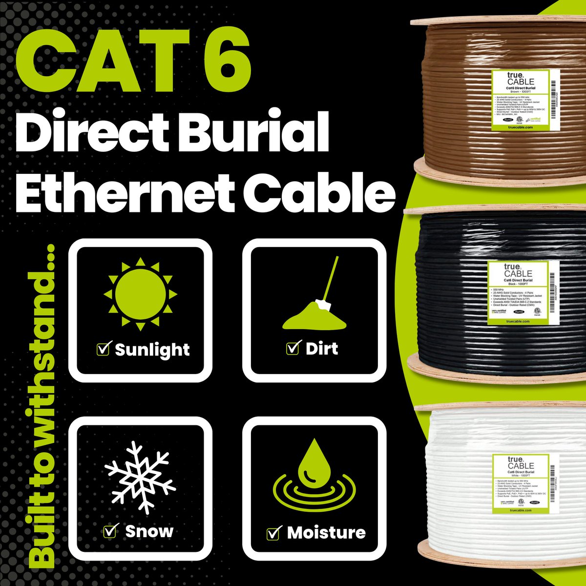 trueCABLEinc's tweet photo. β
Customer-approved! Our Cat6 Direct Burial Ethernet Cable is your key to unwavering connectivity in any climate. Sun, dirt, snow, or rain β it thrives!
Don't miss out; shop now for reliable networking bliss!
π https://t.co/nT79Szc4l3
#trueCABLE #EthernetCable #LowVoltage https://t.co/EW30BFtpOg