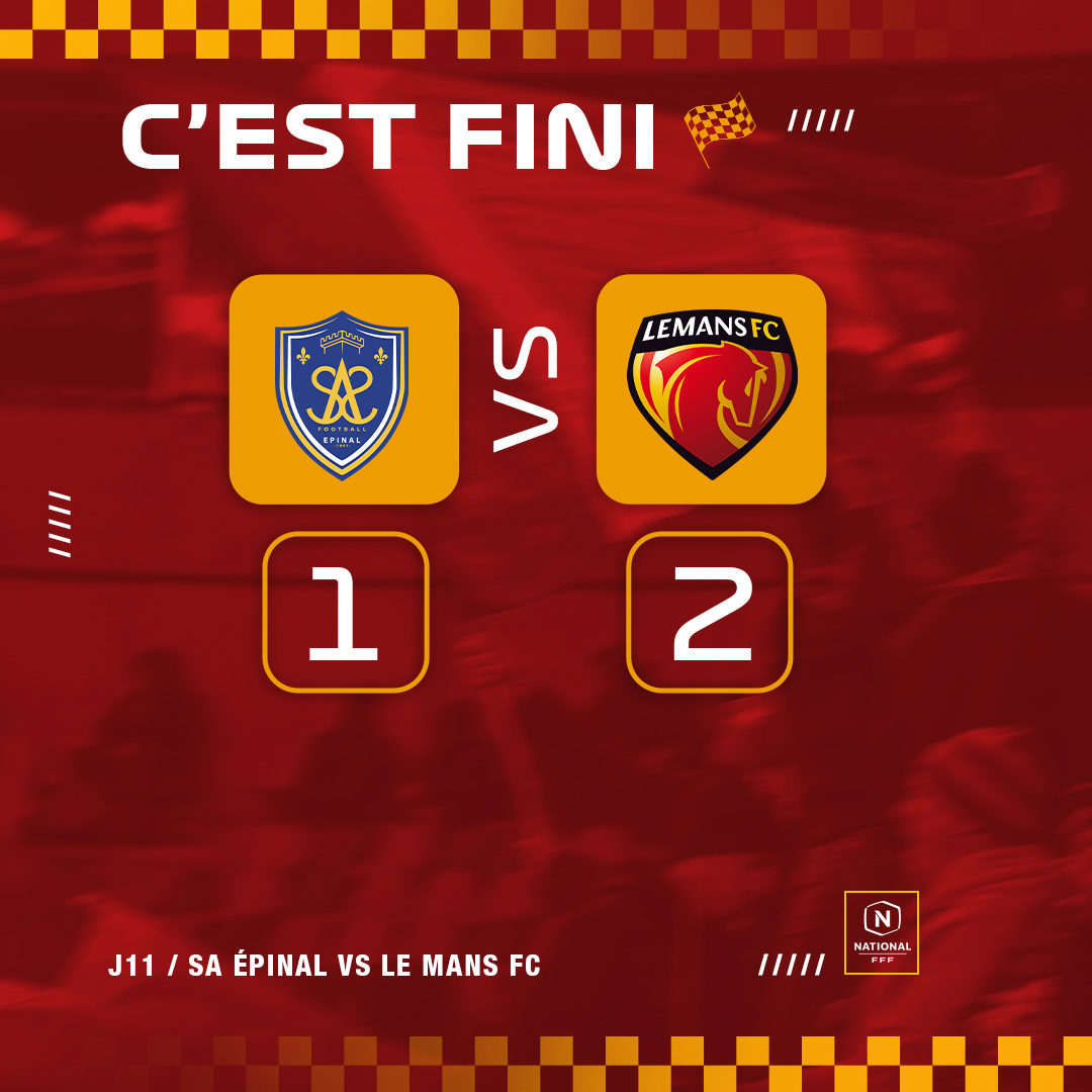 LEMANSFC's tweet photo. #SASLMFC 1⃣-2⃣
⏱ 90' | C'est fini, devant les supporters manceaux présents ! Victoire 2-1 ! Elle fut compliquée, on s'y attendait, mais il fallait aller la chercher 💪
⚽ Rabillard
⚽ Vincent
#AllezLEMANSFC 🔴🟡 https://t.co/w2kTtrdSQY