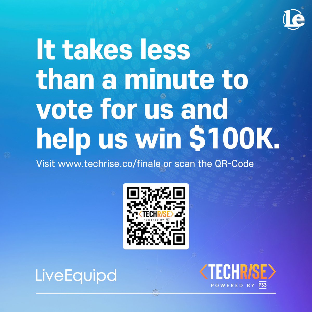 <a href="/LiveEquipd/">LiveEquipd</a> needs your support. We are semifinalists for equity free funding thanks to <a href="/TechRiseChi/">TechRise - powered by P33</a> <a href="/P33Chicago/">P33 Chicago</a> .
Now we need your daily votes to move forward. Please consider voting for us. #funding #startups #digitalhealth techrise.co/finale