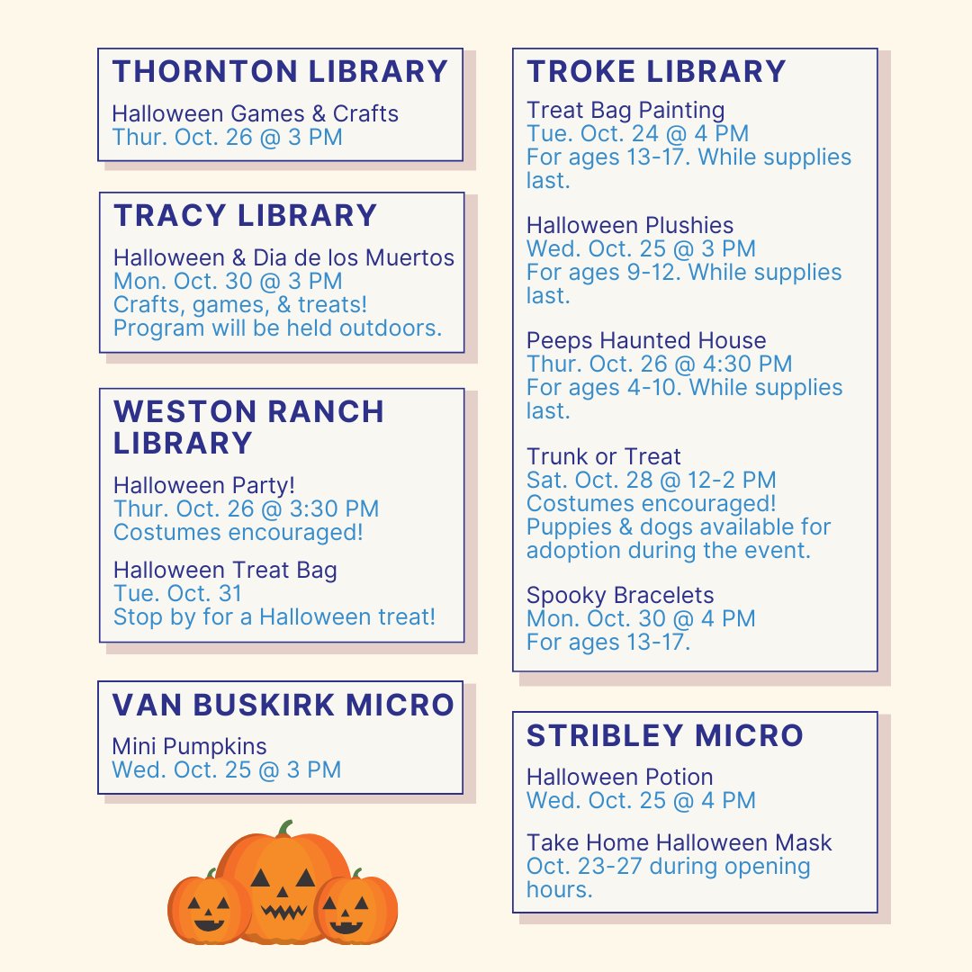 SSJCPL's tweet photo. The library has boooooks 👻 &amp; more! Check out these upcoming Halloween events. https://t.co/ky6I7YYN7f