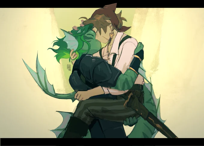 Felt like a crime that me, an avid enjoyer of fish n chips, never once drew the double nat20 kiss til now  #jrwifanart #jrwiriptide