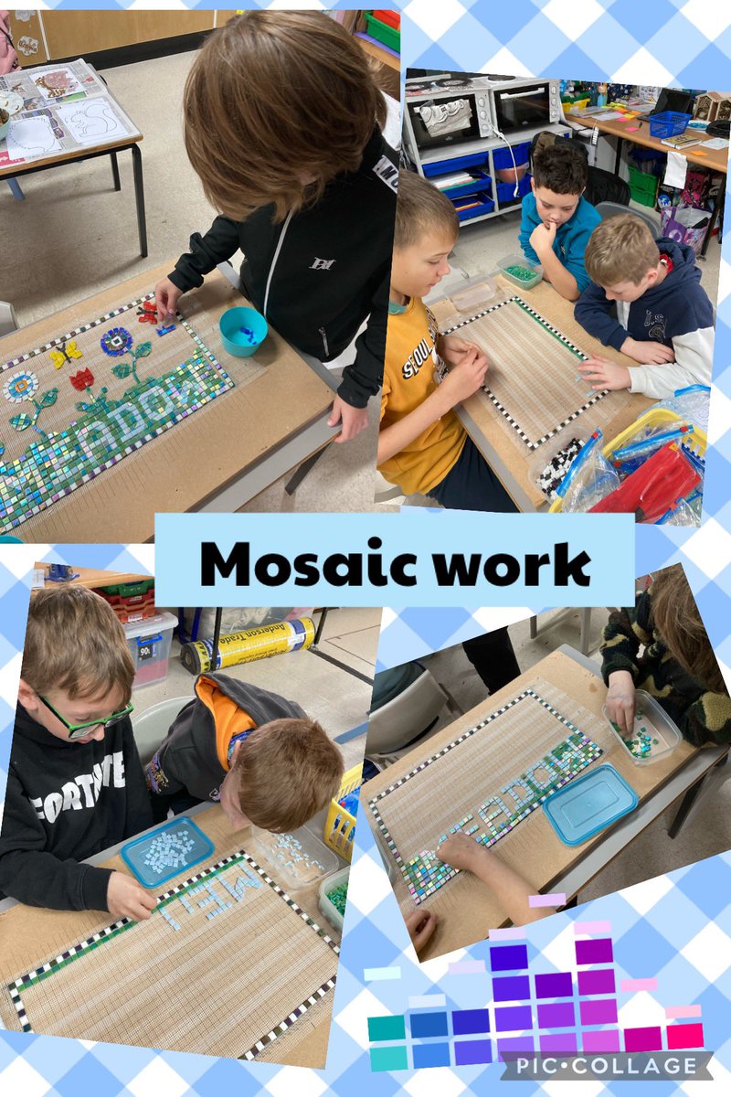 pdcsalternative's tweet photo. We continued working on our mosaic signs this week with @Year6PDCS and @PDCSYr3and4. Our Year 5 and 6 pupils have designed the signs that we are making. We are looking forward to seeing them displayed in the outdoor classroom. #mosaics #creativecontributors #teamwork https://t.co/3IxFPQzmaH
