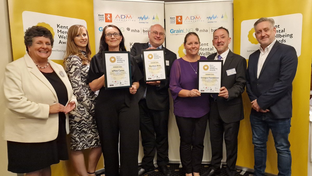 There are three Medway winners at this year’s #KentMWAwards, who are The Octopus Foundation: Service Delivery Award, Nucleus Arts: Wellbeing Award (Charity Sector), and wHoo Cares: Service Delivery Award. Congratulations! #medway <a href="/medway_council/">Medway Council</a>  #MentalHealthMatters