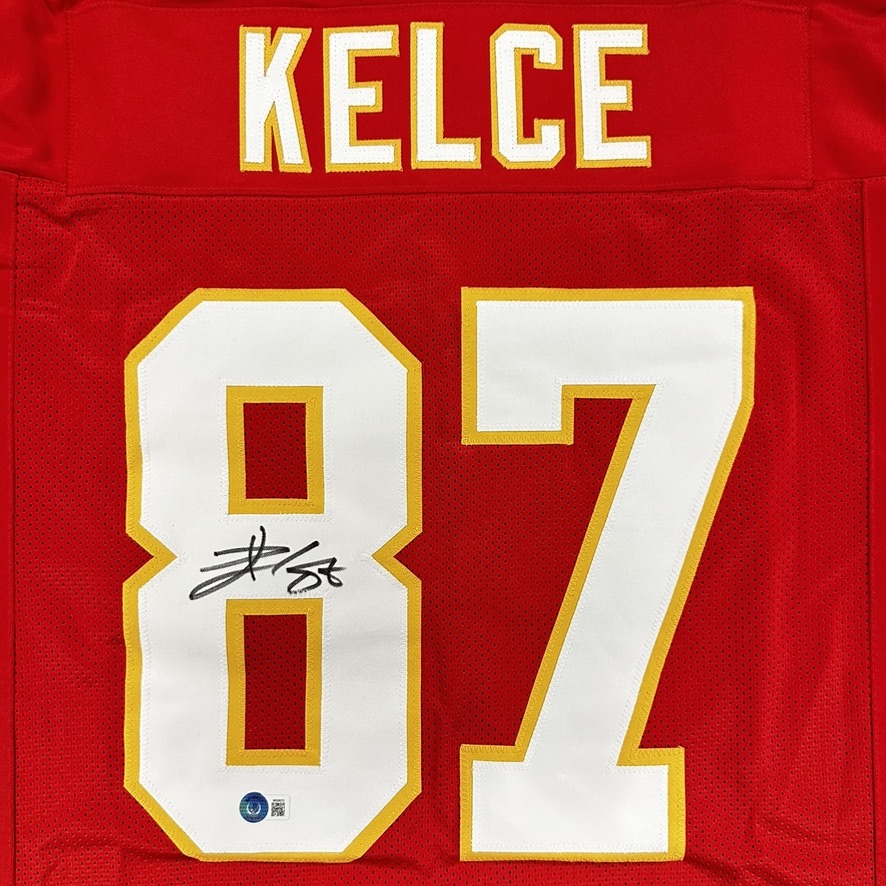 If Travis Kelce scores 2+ touchdowns and the Chiefs beat the Chargers today, we'll give this Travis Kelce autographed jersey to someone who reposts this post and follows us!