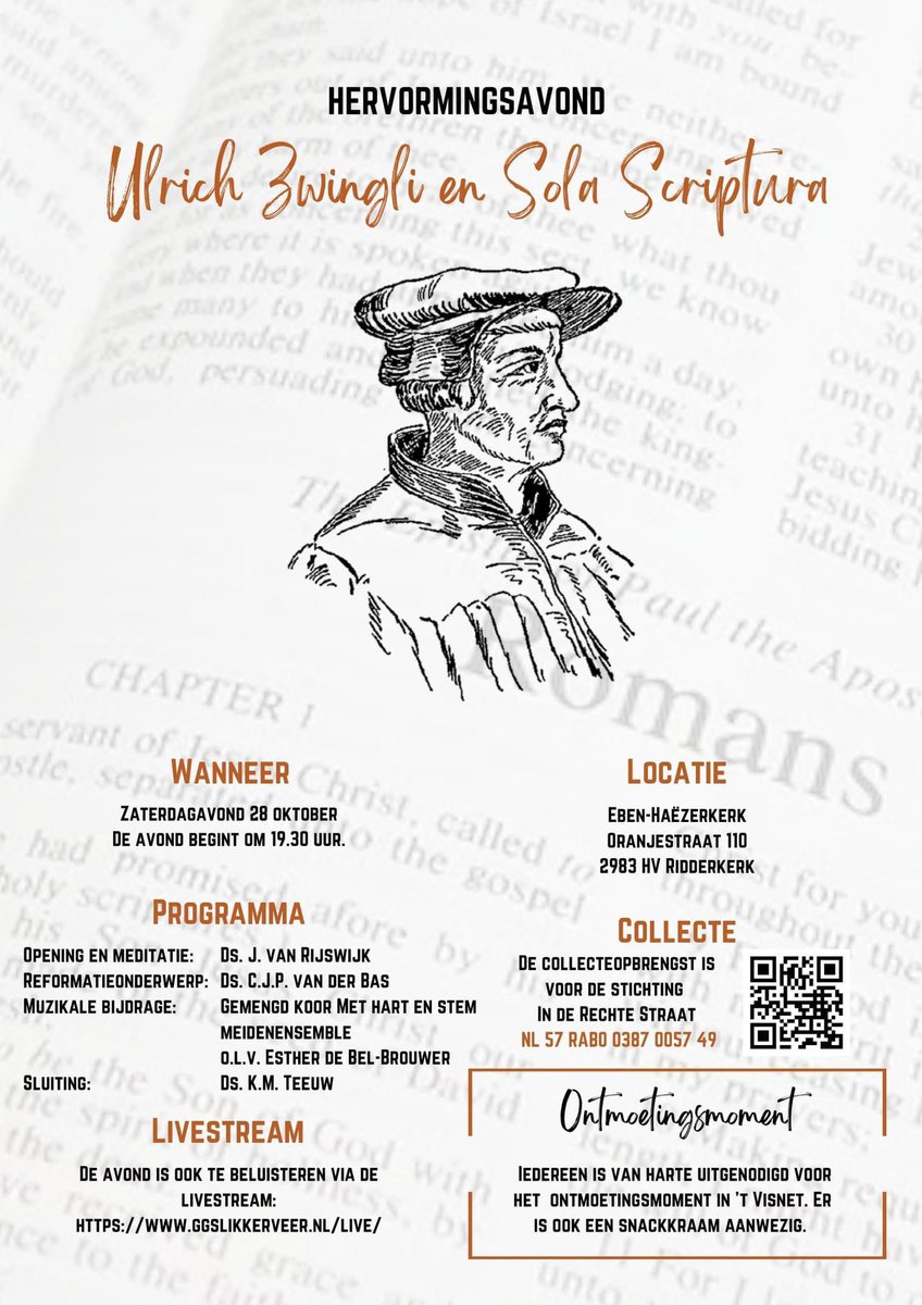 singelkerk's tweet photo. Hartelijk welkom, zaterdag 28 oktober, bij de gezamenlijke Reformatieherdenking in de Eben-Haëzerkerk in Slikkerveer.

#reformatie #hervorming https://t.co/EARgAsWxYD