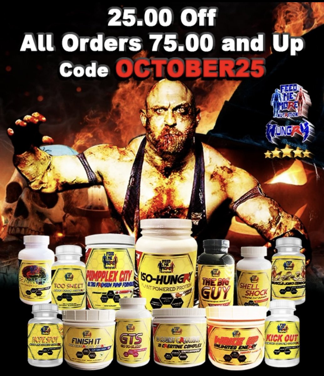 FMMNutrition's tweet image. 🚨SALE NOW THROUGH HALLOWEEN🚨

#FeedMeMoreNutrition #Ryback #Hungry #Supplements #Health