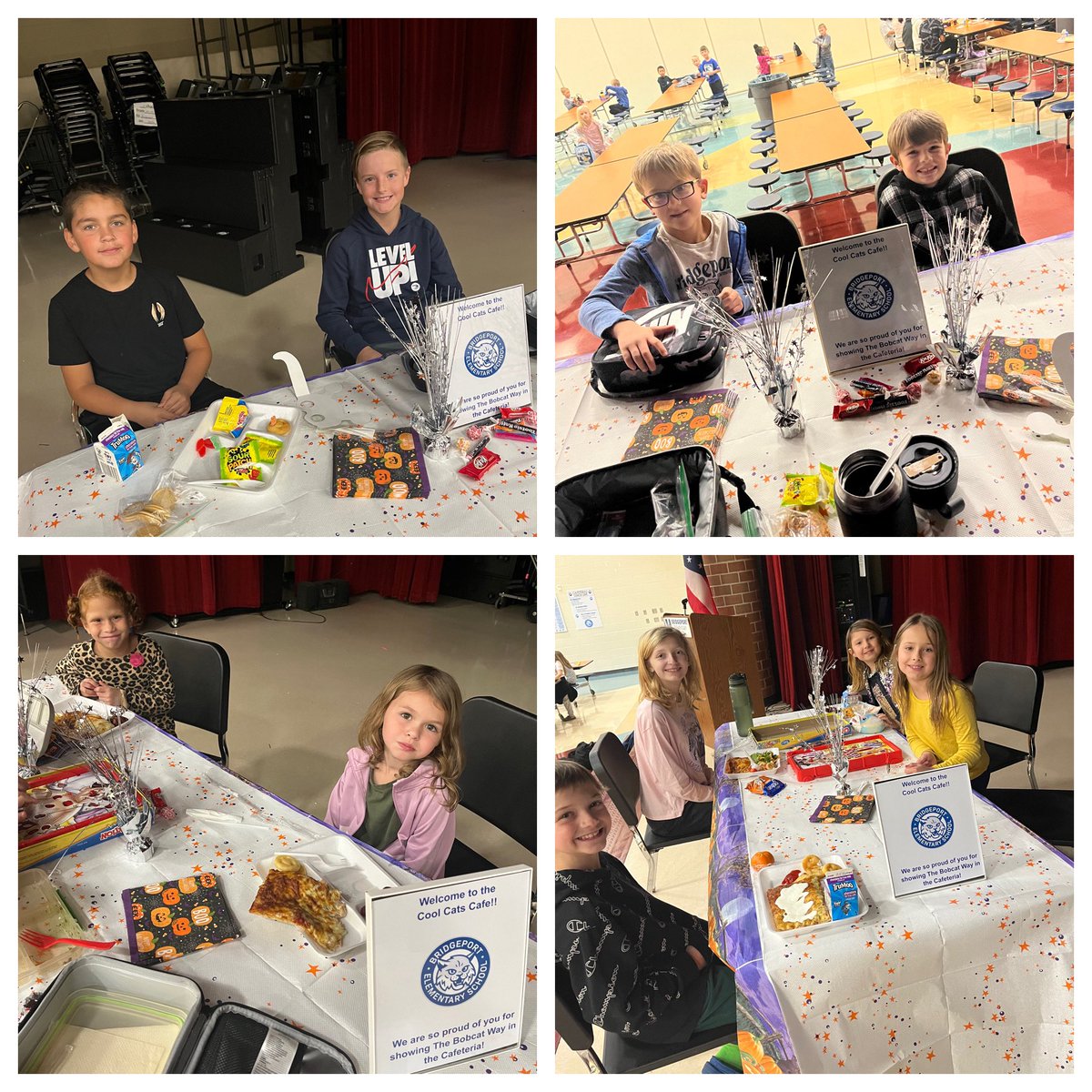 mrskatiesfss's tweet photo. The Cool Cats Cafe is now open!! Our new #PBIS incentive was a hit! These @Hamilton_BPE students earned an opportunity to sit on the stage and eat lunch with a friend by showing The Bobcat Way at lunch all week. #BPOnTheMove #GrowingGreatness https://t.co/0NFuIC3PRr