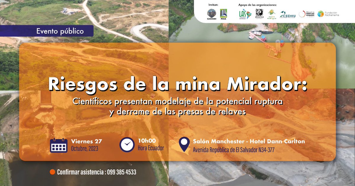 Latsustentable's tweet photo. #EventoPúblico| GRAVE RIESGO EN EL PROYECTO MINERO MIRADOR

⚠️ CIENTÍFICOS Y COMUNIDADES ADVIERTEN SOBRE UN POTENCIAL COLAPSO Y DERRAME DE RELAVES.

🗓️27 de octubre
⏰10h00

✍️ ¡Inscríbete aquí! 👇 https://t.co/6ONWxIuTip https://t.co/9I8qvuMsJd