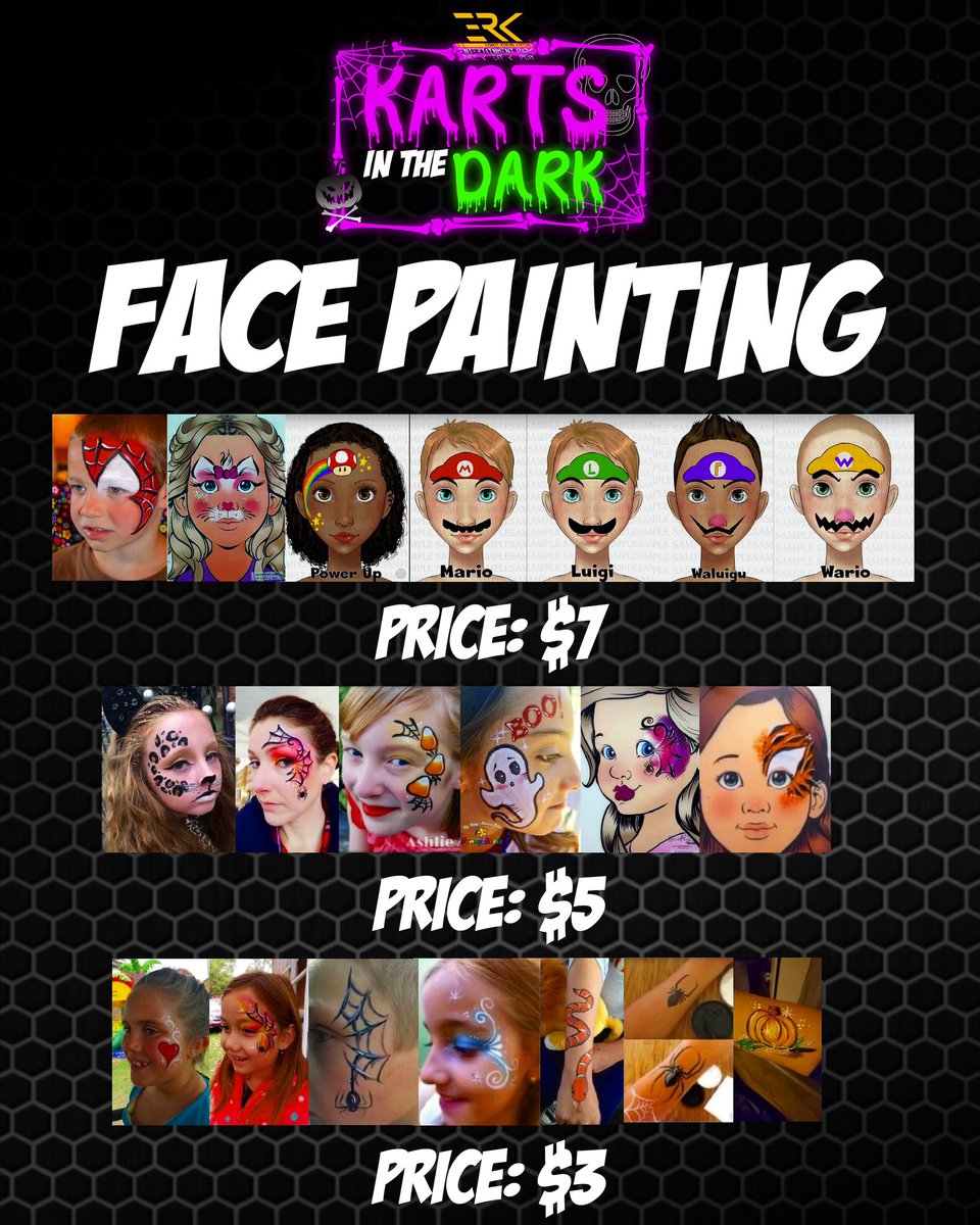3RiversKarting's tweet photo. NEW THIS WEEKEND👻: Face Paintings will be available tonight - 6pm to 9pm! $3 for a small, $5 for medium, and $7 for a large. CASH ONLY or CASH APP! 

#3RK #ThreeRiversKarting #Pittsburgh #3RKEntertainmentPark https://t.co/JCwnmRmfzd