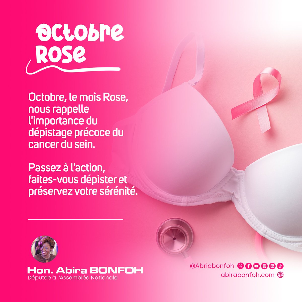 #DépistageCancer
#CancerDuSein
#OctobreRose
@AbiraBonfoh