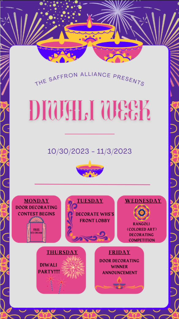 The saffron alliance will be hosting our annual Diwali week from 10/30 - 11/03. Come join in on the fun! Spread the word