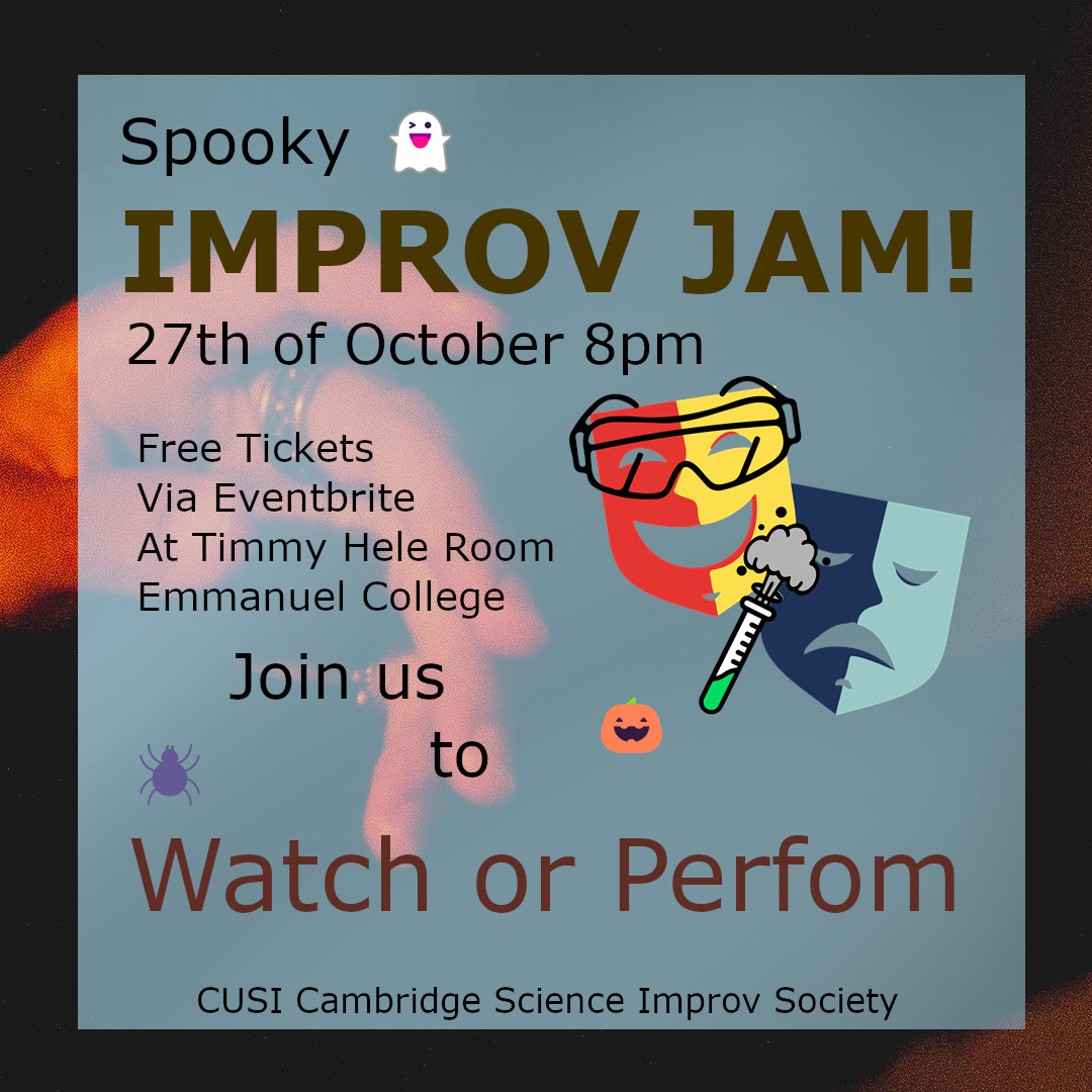 Join us for a Spooky Improv Jam on Fri, Oct 27th, at 8 pm at Emmanuel College. It's a free and friendly improvised show. You can expect spooky scenarios, ghostly characters, and, of course, unexpected fun twists based on your suggestions. Book now: eventbrite.com/e/spooky-cusi-…