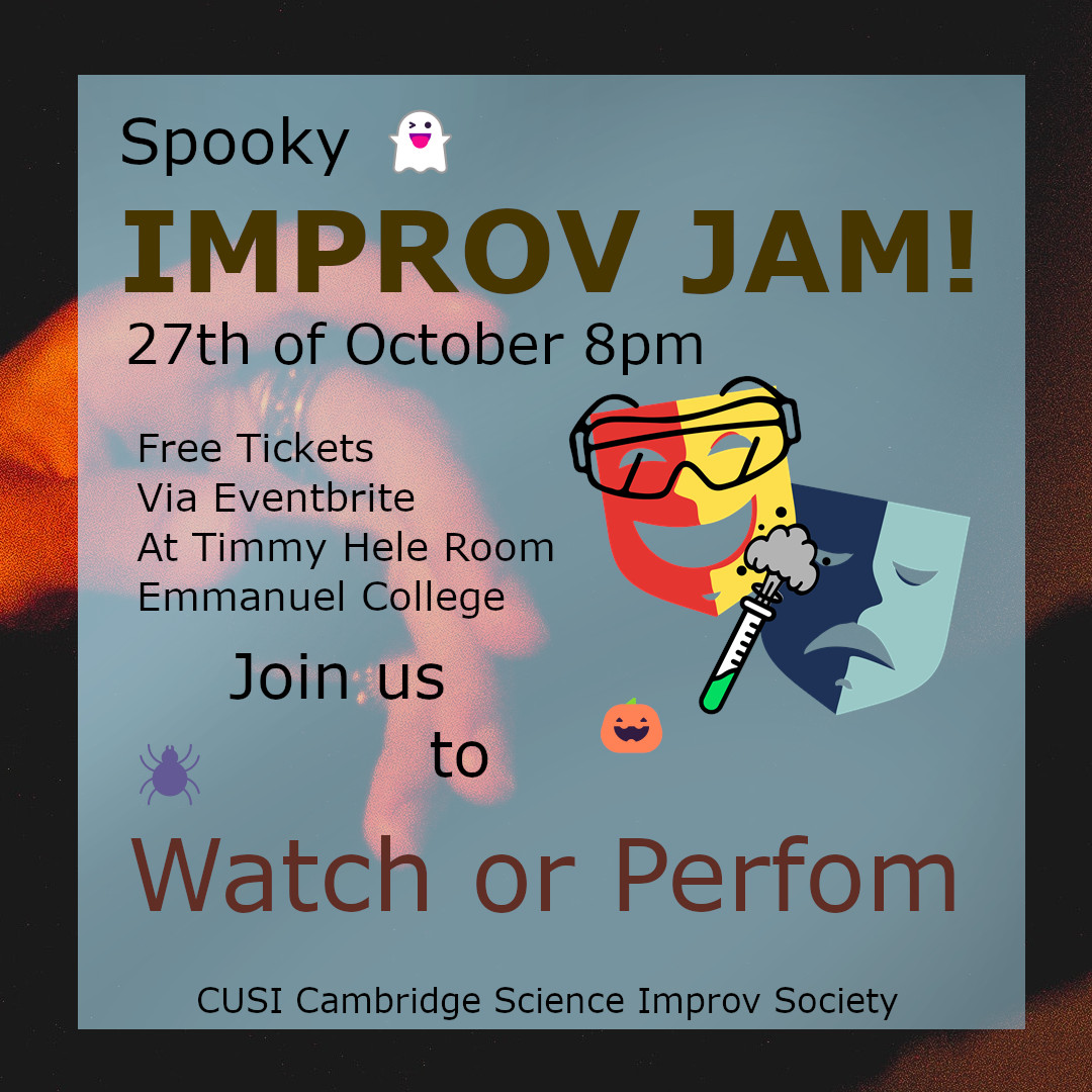 Join us for a Spooky Improv Jam on Fri, Oct 27th, at 8 pm at  Emmanuel College. It's a free and friendly improvised show. You can  expect spooky scenarios, ghostly characters, and, of course, unexpected  fun twists based on your suggestions. 
Book now: eventbrite.com/e/spooky-cusi-…