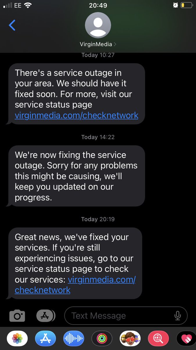 LFinnis's tweet photo. @virginmedia Despite this message… it is still not working! https://t.co/xeNFdd6O6t