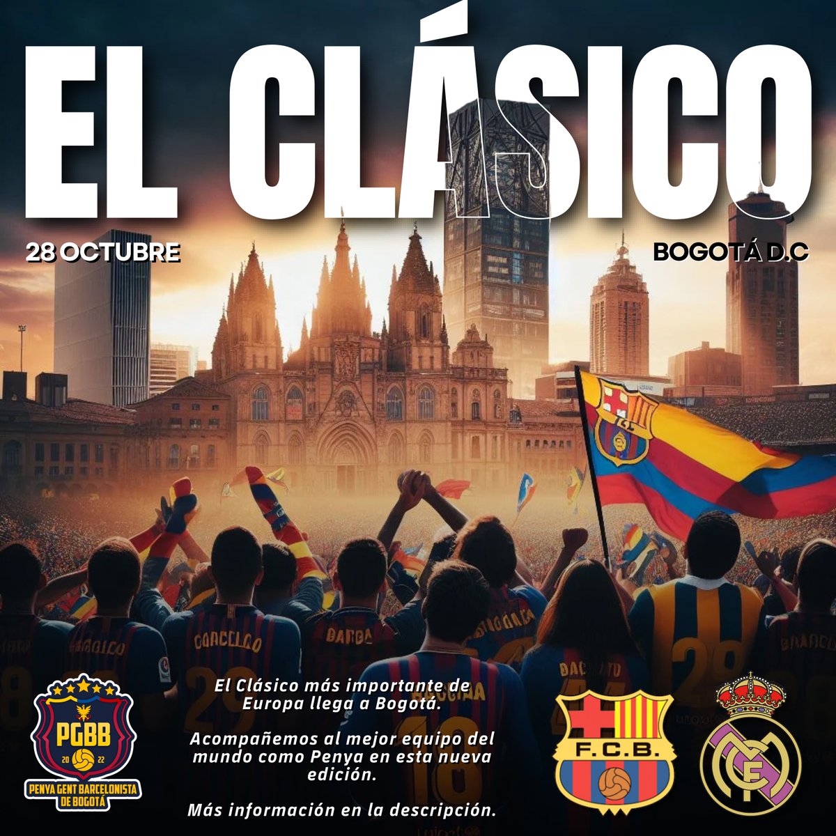 PenyaGBB's tweet photo. 🟦🟥 EL CLÁSICO DE HALLOWEEN LLEGA A BOGOTÁ, COL. 🎃 La Penya Gent Barcelonista de Bogotá, convoca a todos sus asociados y demás Culers, el próximo sábado 28 de Oct, desde las 8:30 AM en Play Sports Bar (Calle 53 #73a-21).
#ElClasico #FCBarcelona #Bogota #futbol https://t.co/SOpHu9675F