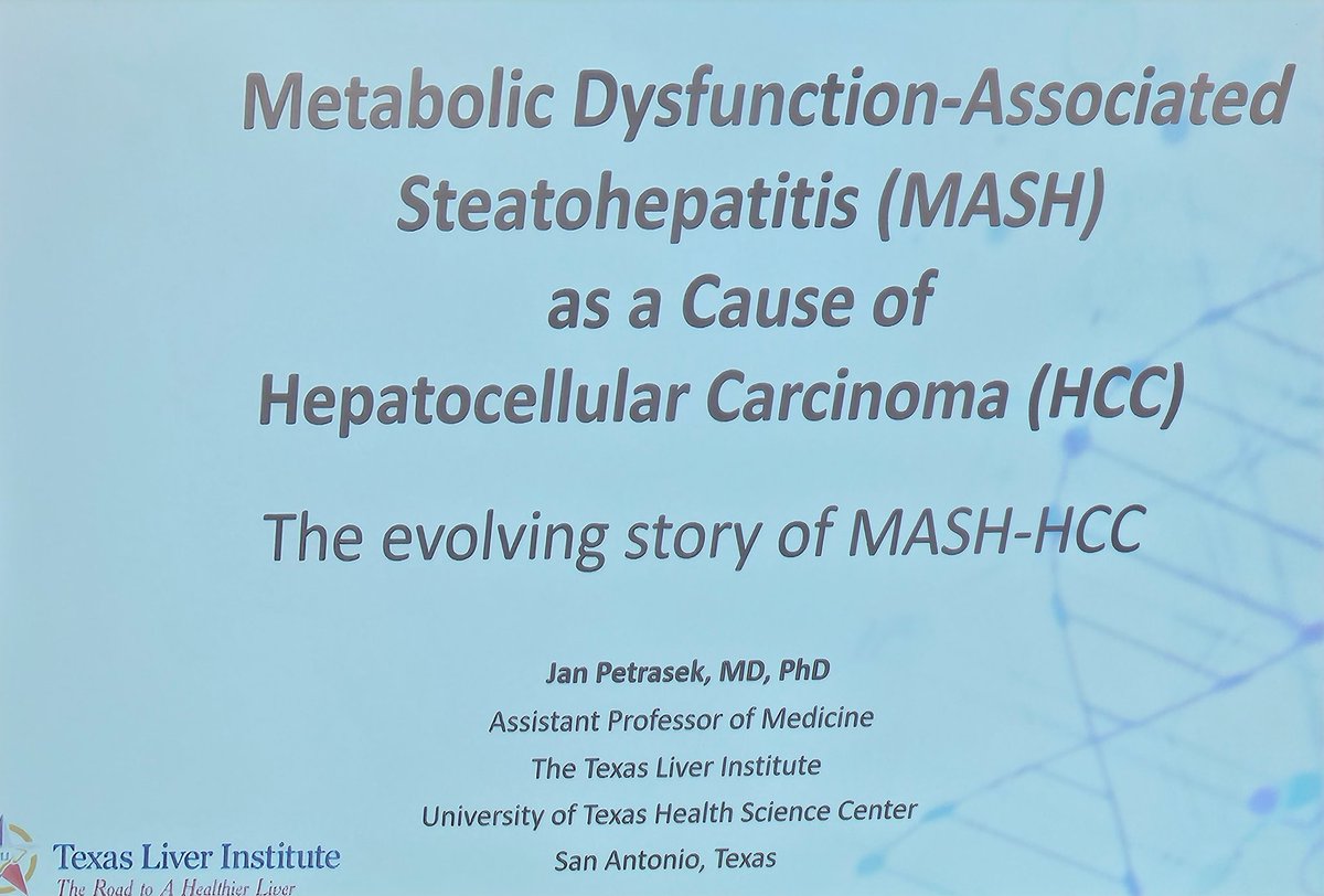 DrSukeshiArora's tweet photo. Jan Petrasek discusses MASH as a cause of cirrhosis and risk of HCC. So MASH is the new NASH? #SALCS23
@UTHealthSAMDA @UnivTransplant https://t.co/GZfuhJiEzX