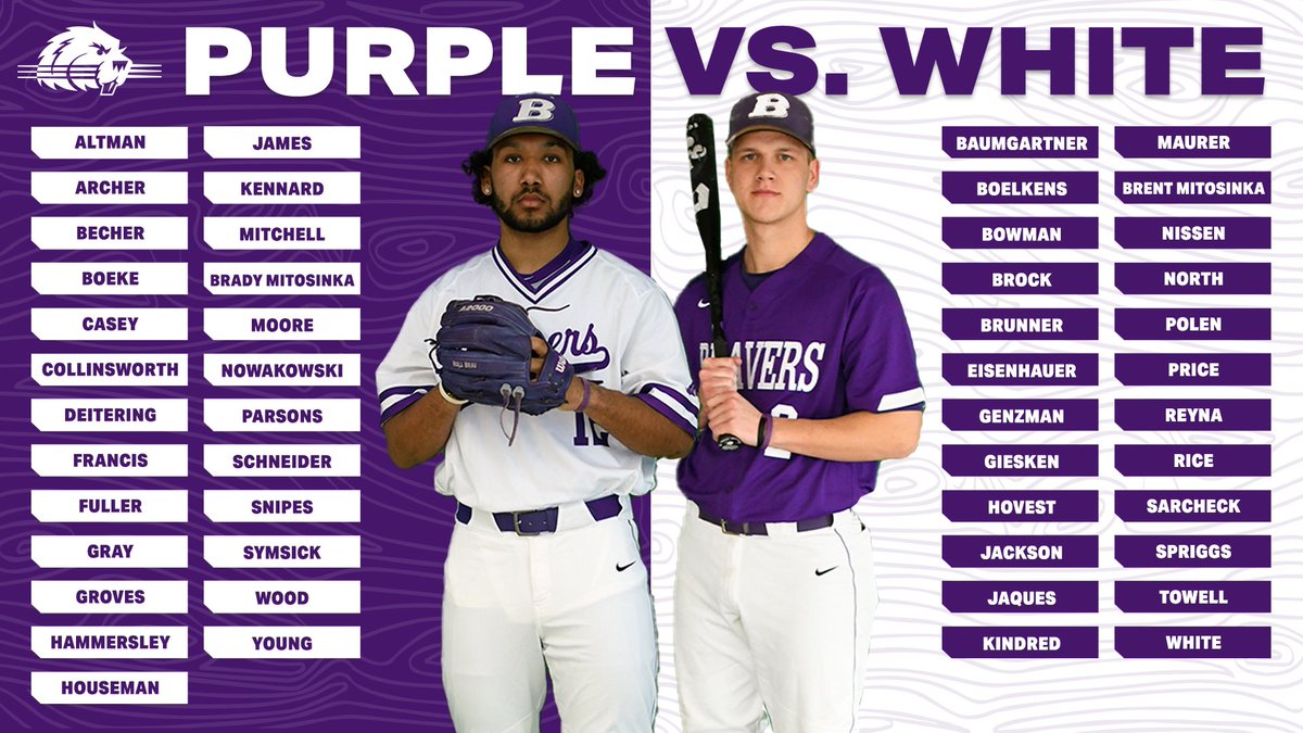 BlufftonUBsball's tweet photo. The teams have been drafted and the stage is set for the annual Purple/White Game. 1st pitch @ 3:15pm Sunday!  #FIGG https://t.co/Dy6roZdyse