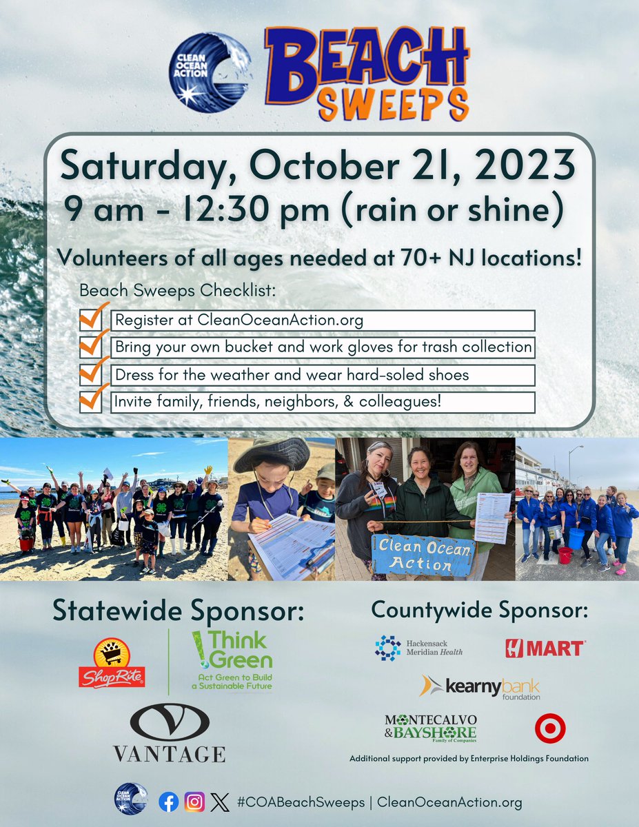 🌊GRAB YOUR BUCKETS - IT'S BEACH SWEEPS DAY!

Today's the day! Help keep the ocean clean at a Beach Sweeps site near you with the COA crew and communities across NJ. It's a rain or shine event, so dress for the weather and SEA you soon! 

➡️Register here: forms.gle/CDot6AsCwVwQG5…