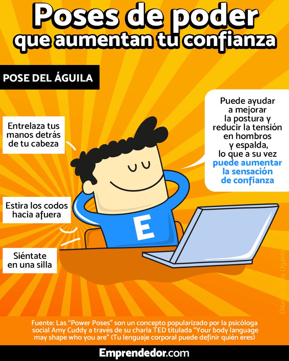 EmprendedorNot's tweet photo. ¿#SabíasQue en #LenguajeCorporal hay posturas que pueden darte fuerza para #emprender o destacar profesionalmente? 🦸♀️🦸♂️ Las #PowerPoses (o #PosesDePoder) son #PosicionesCorporales que aumentan la sensación de confianza y poder. Y aquí hay más: https://t.co/6MSYrweiRI 😎 https://t.co/f07XeVsLKF