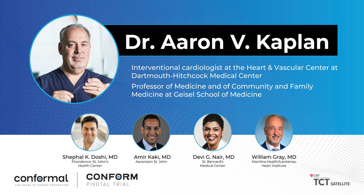 Presenting the final panelist at our upcoming Breakfast Symposium at TCT and #ConformalMedical CMO: <a href="/AVKaplanMD/">Aaron V. Kaplan</a>! We are privileged to have him with us on October 25th from 6:30 AM to 7:30 AM. 

Check out our schedule at TCT: info.conformalmedical.com/tct2023schedule
#TCT2023