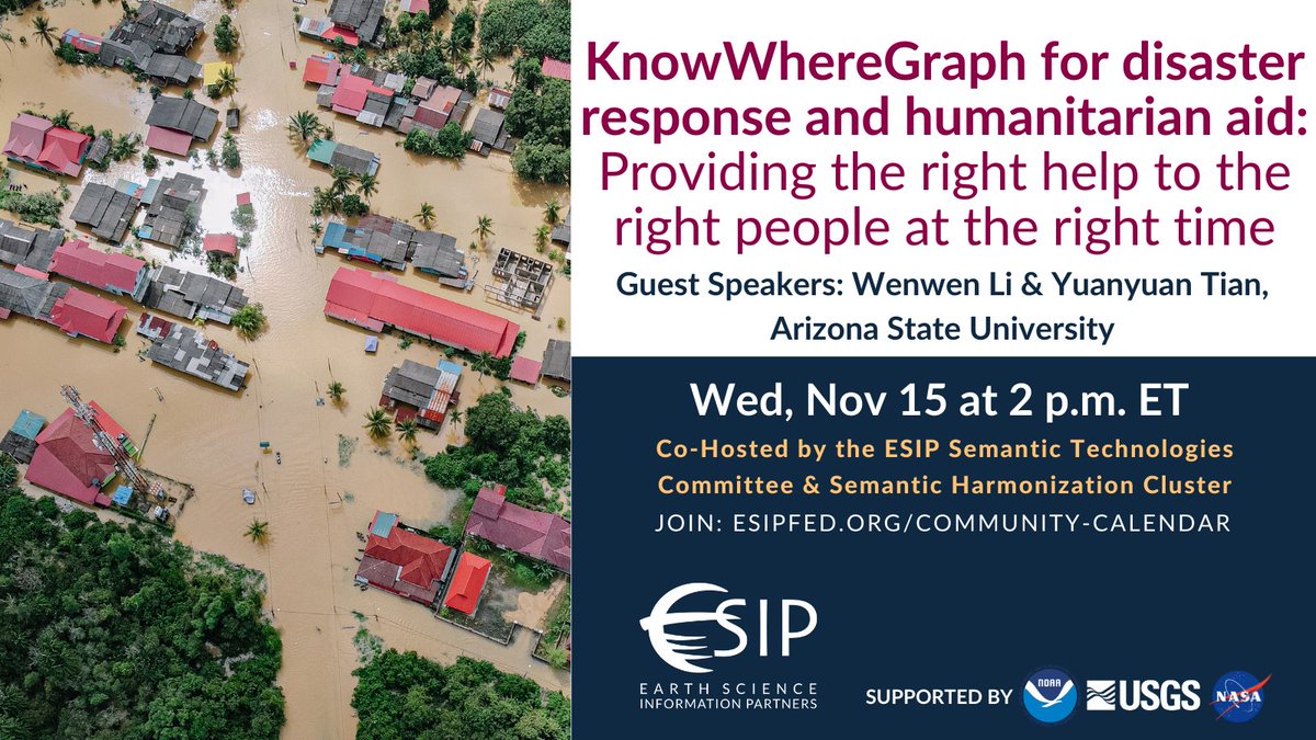 MarshallXMa's tweet photo. Bookmark your calendar! On 11/15/2023 2PM ET @WenwenLi_ and Yuanyuan Tian will give a talk about the KnowWhere #KnowlegeGraph via the invitation of  @ESIPfed find zoom link at https://t.co/Ronn5ZQgX9 https://t.co/PKddtoAzDp