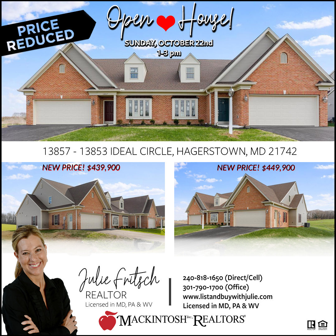 🎈🏡🎈OPEN HOUSE 🎈🏡 🎈This Sunday, October 22, from 1-3pm! PRICE REDUCED!

#OpenHouse #takeatour #openhousesunday #newconstruction #villa #motivatedseller #realestateforsale #homeforsale #hagerstownmd #northend #ParadiseHeights #location #gasfireplace #gourmetkitchen