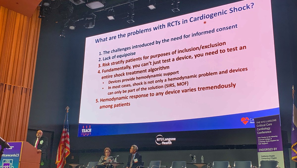 Provocative and paradigm challenging pro/con debate between @susannaprice & @BurkhoffMd on: The Holy Grail of Cardiac Critical Care: Will There Be Another Positive Trial in Cardiogenic Shock Moderated by Judy Hochman & @SMHollenberg #critcarecards23