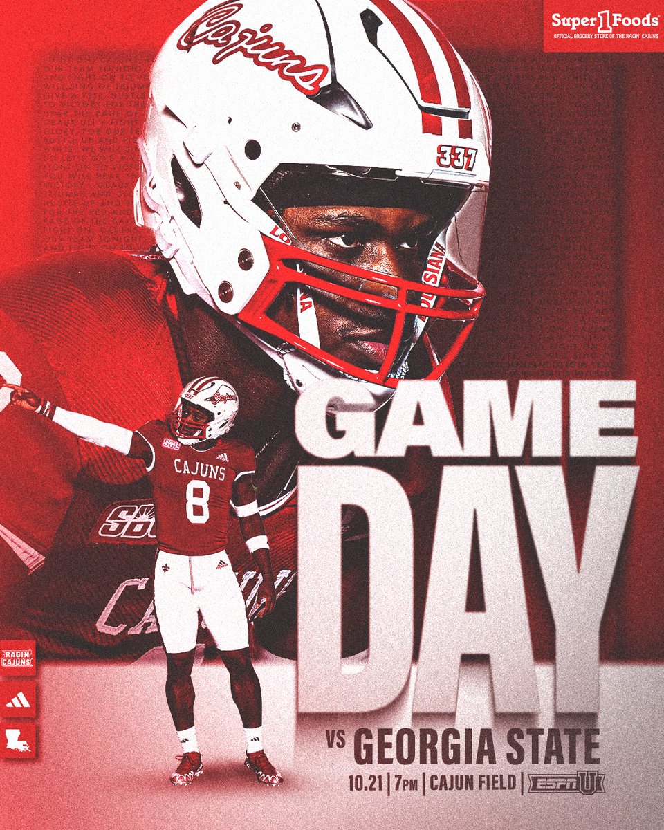 𝐇𝐀𝐏𝐏𝐘 𝐇𝐎𝐌𝐄𝐂𝐎𝐌𝐈𝐍𝐆!

🆚 Georgia State 
⏰ 7 p.m. 
📺 ragncaj.co/FBWatch 
📻 ragncaj.co/FBListen 
🎟️ RaginCajuns.com/Tickets

#cULture | #GeauxCajuns
