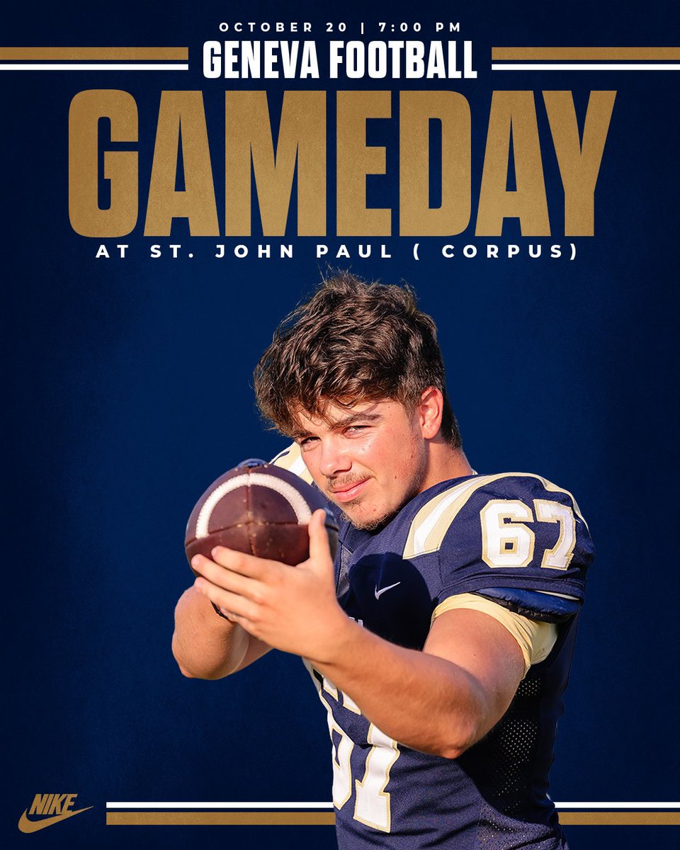 GSB_AthleticsTX's tweet photo. "🏈 The Geneva Eagles are back in action this evening and are ready to bring the heat as they head to Corpus to face John Paul in a district showdown! 

Get your popcorn ready, it's game time! 🦅💥 #FridayNightLights #TalonsUp #AlwaysBeCompeting https://t.co/YslehrGOcS