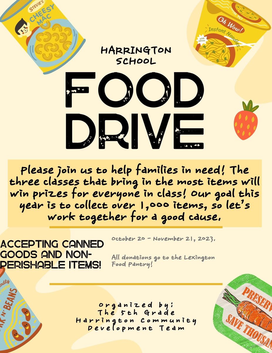 These fifth graders melted our hearts with their kindness today! 💙💛🥫 They launched our school’s food drive this morning that will support The Lexington Food Pantry, so let’s support their sweet mission to help those in need! 💕🙌🍽️ #1000lbs #HAWKSCouncil