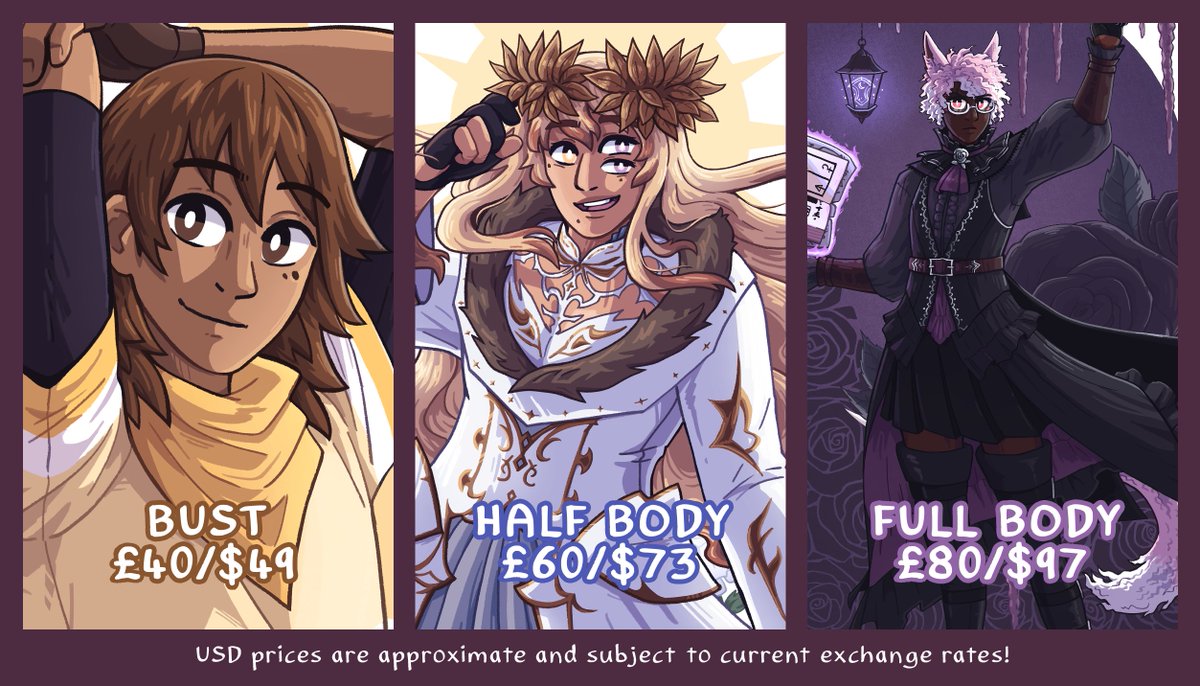 skyrowan_'s tweet photo. I'm finally opening c0mmissions!!
💜 5 slots
💜 Fully coloured
💜 Bust/half/full body 
💜 Backgrounds available 
If interested, please submit requests through VGen's request system or via the google form linked in the replies.
Info &amp; links below! https://t.co/jEuQ00pXl3