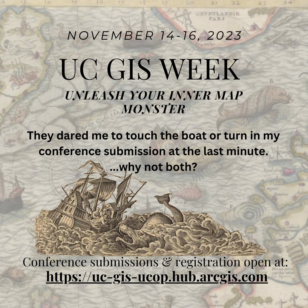 _ucgis's tweet photo. That's not a threat -- You've still got time today to submit your lightning talks or presentations. I believe you can continue sending us posters and geovisualizations #mapmonster #gischat #gisday #ucgisweek #geospatial #GIS #Maps #Cartography #DH https://t.co/ixC7iYZqA3