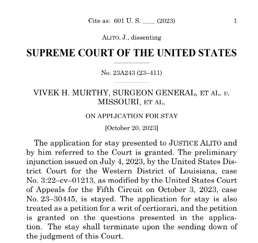 🚨BREAKING: Missouri v. Biden is heading to the Supreme Court. The lawsuit that revealed the Biden admin worked with social media companies to censor free speech online has been granted a writ of certiorari.