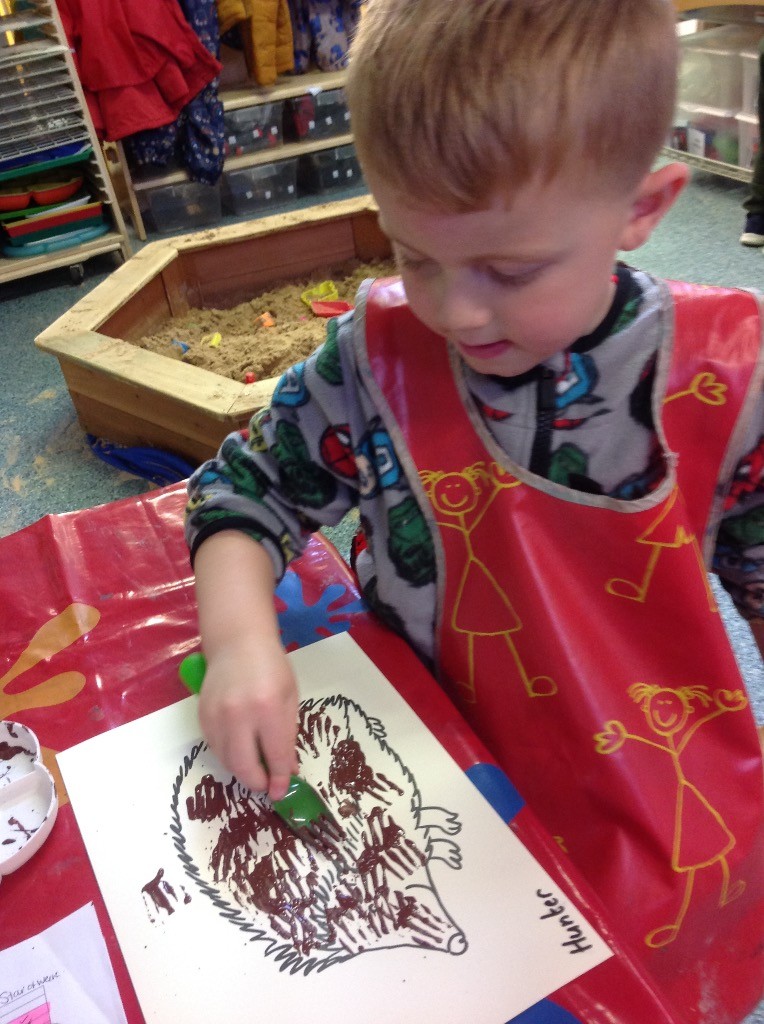 Nursery have also been busy creating! We have been using lots of different tools to paint with including sponges and plastic forks.