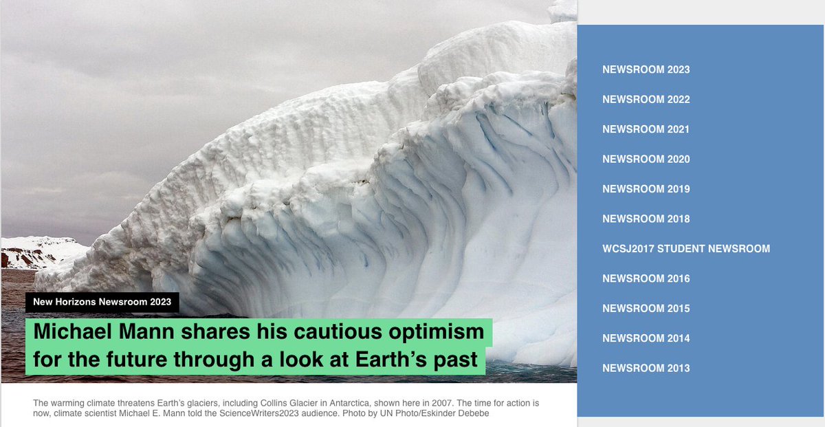MichaelEMann's tweet image. &quot;Michael Mann shares his cautious optimism for the future through a look at Earth’s past&quot; | @JakeKrauss1 on my #OurFragileMoment presentation for  the 2023 #CASW/@ScienceWriting #PatruskyLecture: casw.org/news/michael-m…