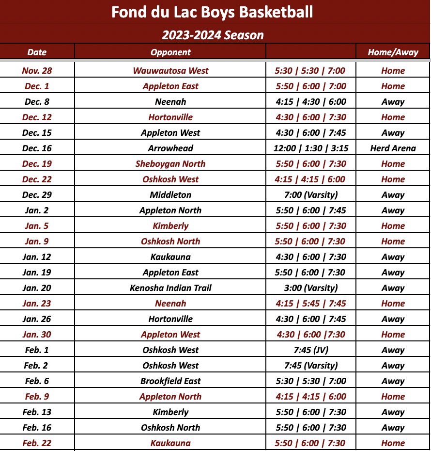 2023-2024 Season Schedule