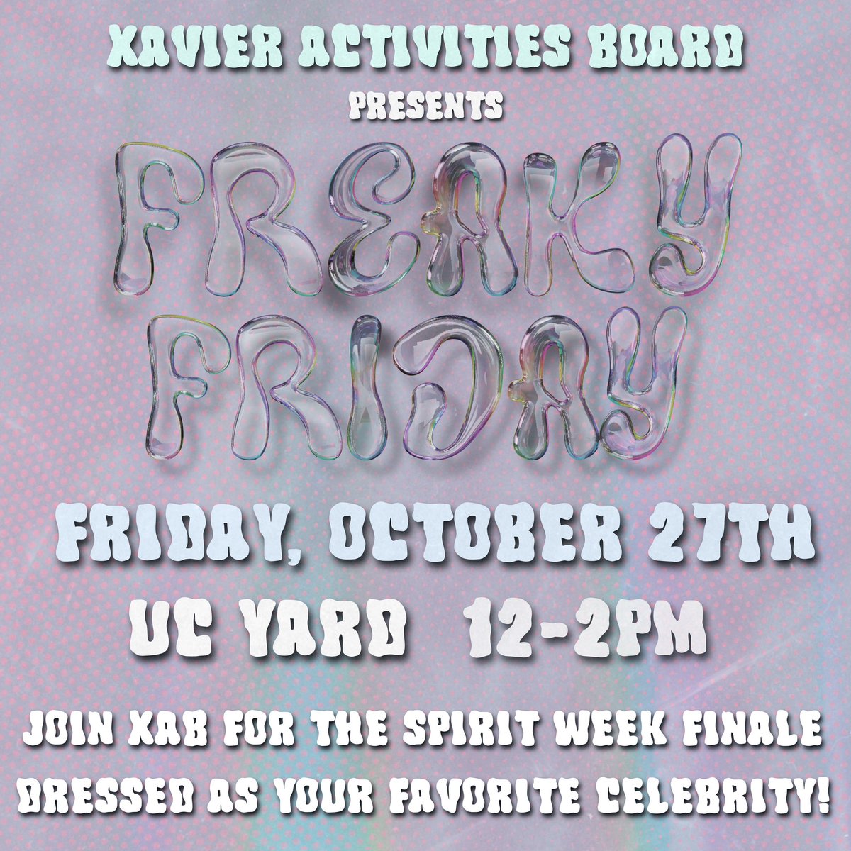 Let’s end Spirit Week right, with Freaky Friday!🩷 Come dressed as your favorite celebrity and meet us on the Yard! Hope to see you there!!!