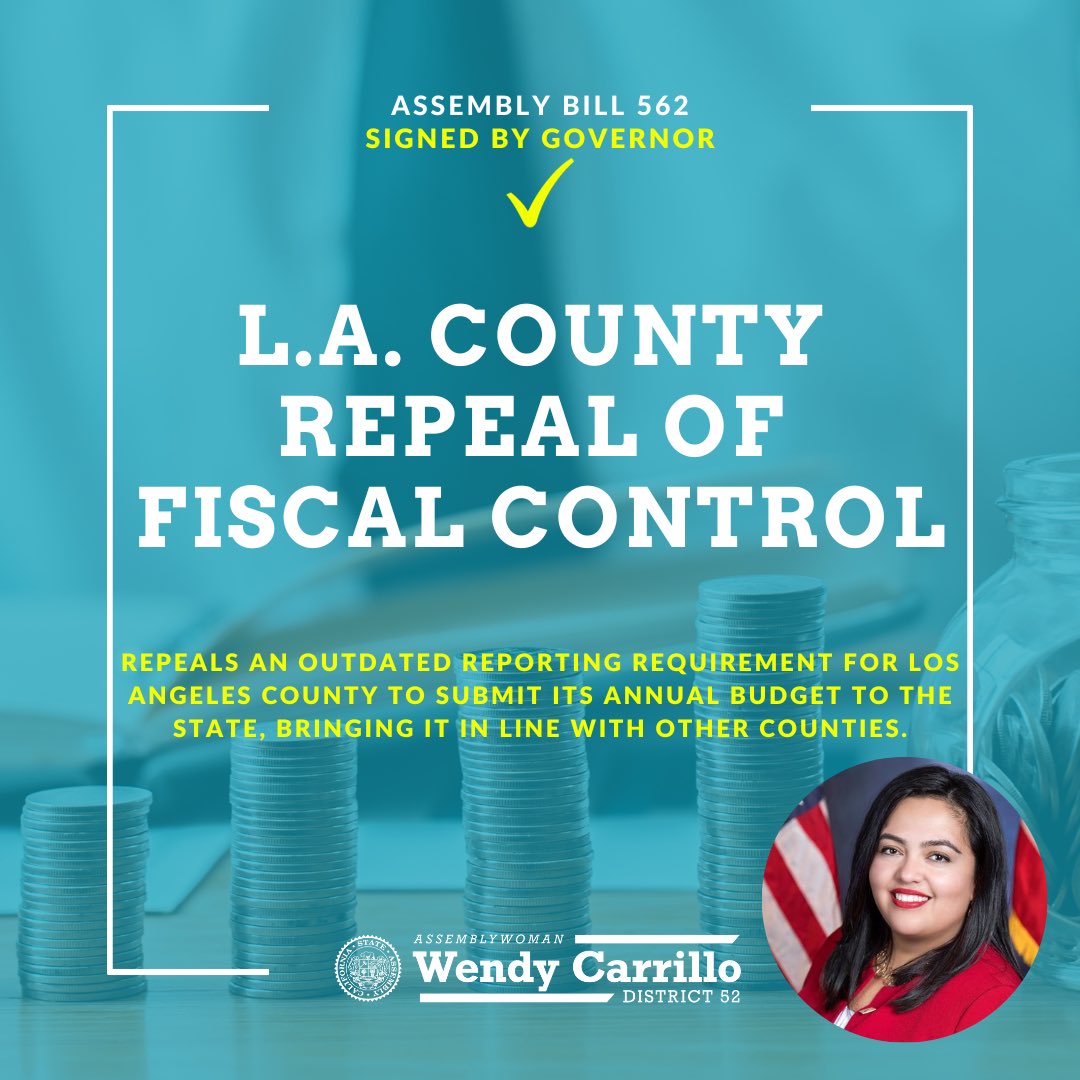 🚨￼SIGNED INTO LAW￼🚨 TY @CAgovernor Newsom for signing AB562📜￼, repealing an outdated reporting req. for LA County to submit annual budget to the State, bringing it in line with other counties.TY @CountyofLA and @LACountyBOS for your partnership, & to all supporters!