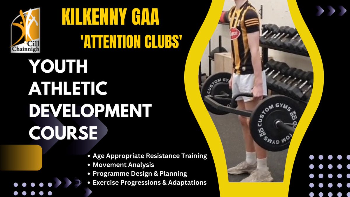 @KilkennyCLG will be delivering a free 5-week Youth Athletic Development course for interested Kilkenny club coaches during Nov & Dec. ⚫️🟡 🏋‍♂️ ➡️ complete online form for more information docs.google.com/forms/d/e/1FAI…