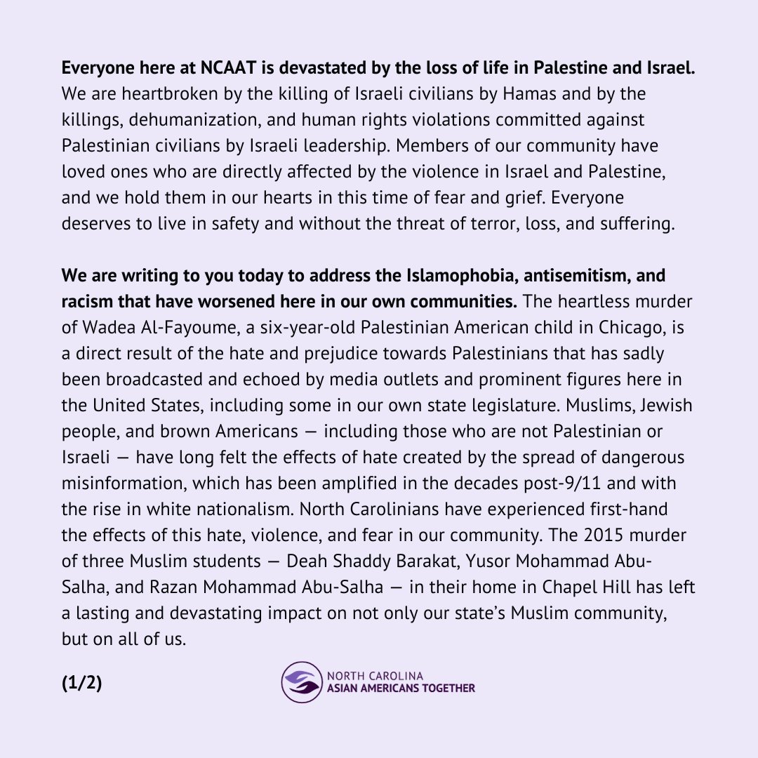 ncaatogether's tweet photo. Everyone deserves to live in safety and without the threat of terror, loss, and suffering. It is our responsibility to combat hate and discrimination in the communities that we call home. https://t.co/v31Dj5cdpM